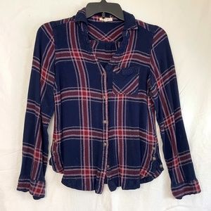 Navy and Maroon Plaid Button Down Shirt